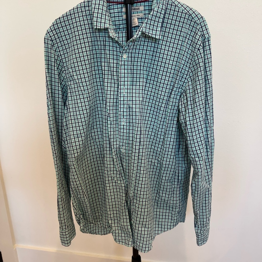 Goodthreads‎ Men's Teal, navy and white Plaid Shirt